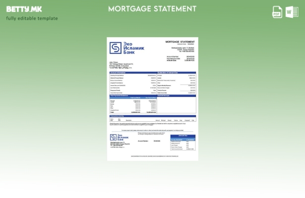 Модерен стил Киргистанска изјава за хипотека EcoIslamicBank Шаблон за Word и PDF